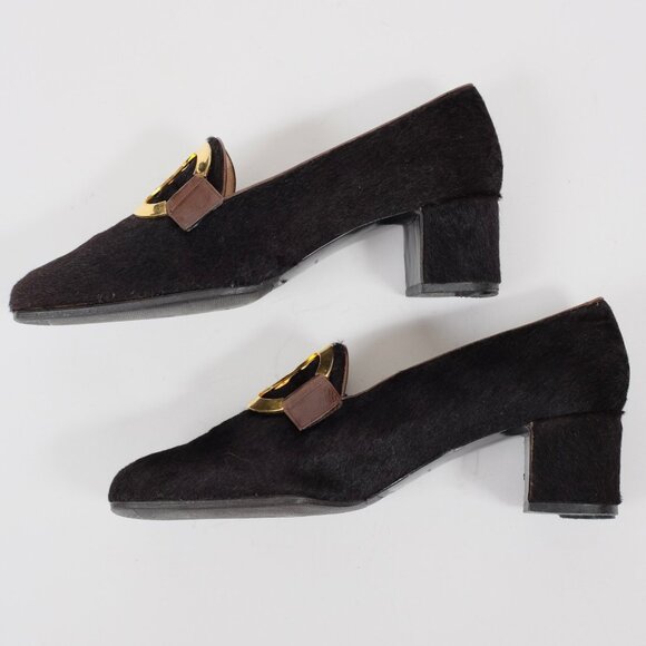 CHANEL shoes 39 US 9 pony hair XL huge CC logo buckle low 2" heel Vintage 1995 - Picture 5 of 11